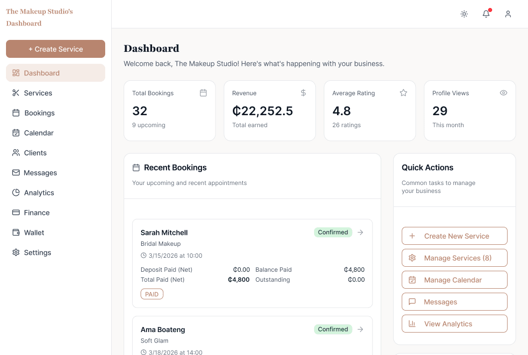 BeautynBrushes provider dashboard preview