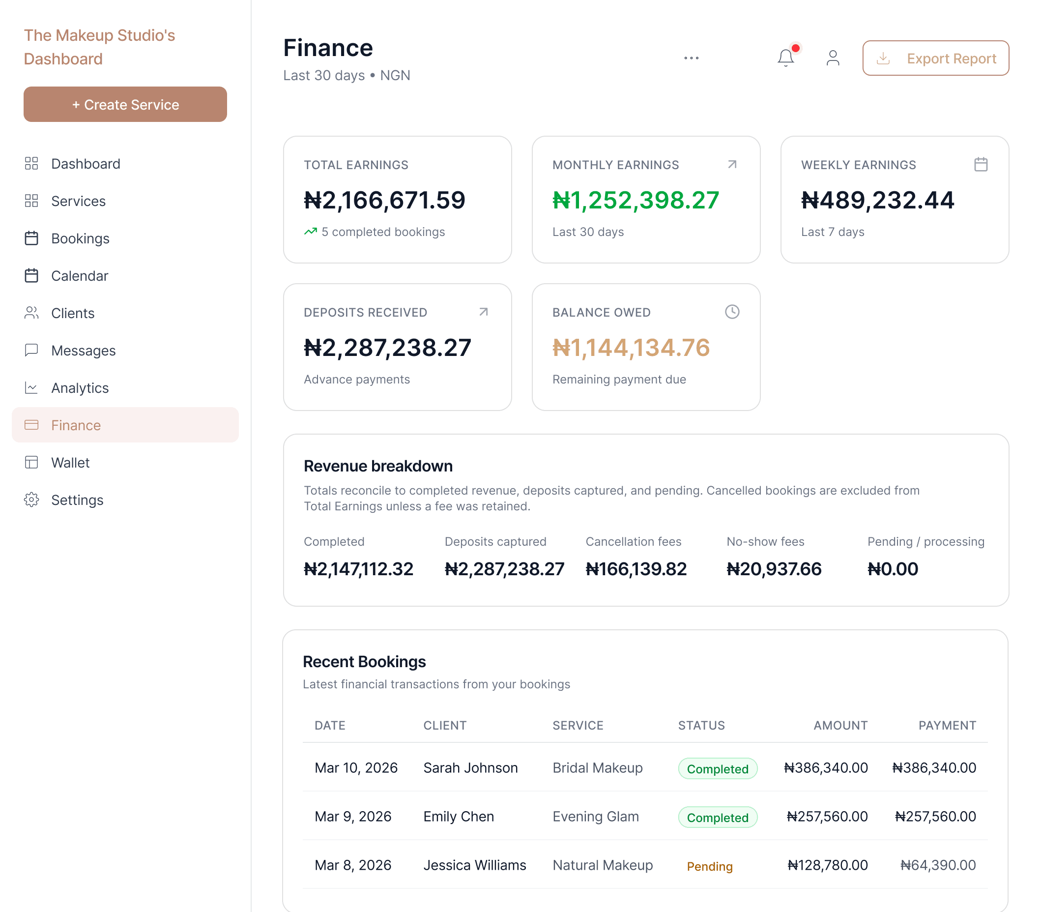 BeautynBrushes finance dashboard